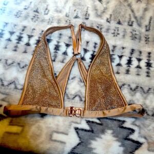 Victoria's Secret Bra Top Rose Gold Sparkle‎ Mesh Halter Bikini XS NWT